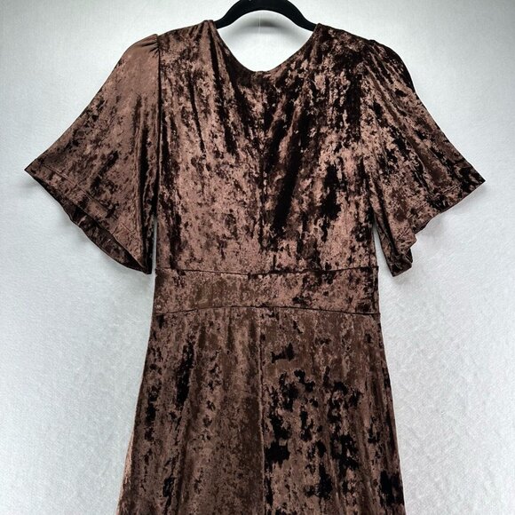 Free People Jumpsuit XS Night Fever Velvet Plunge Flutter Sleeve Wide Leg Brown - Picture 6 of 15
